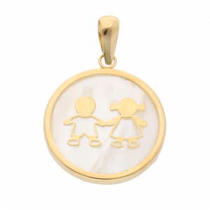 Colgante Niño y niña de oro y madreperla