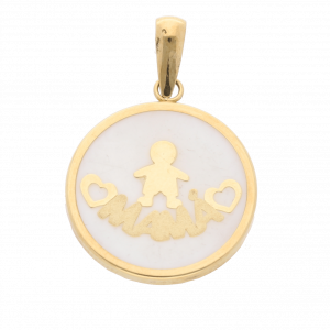 Colgante Niño "Mamá" de oro y madreperla
