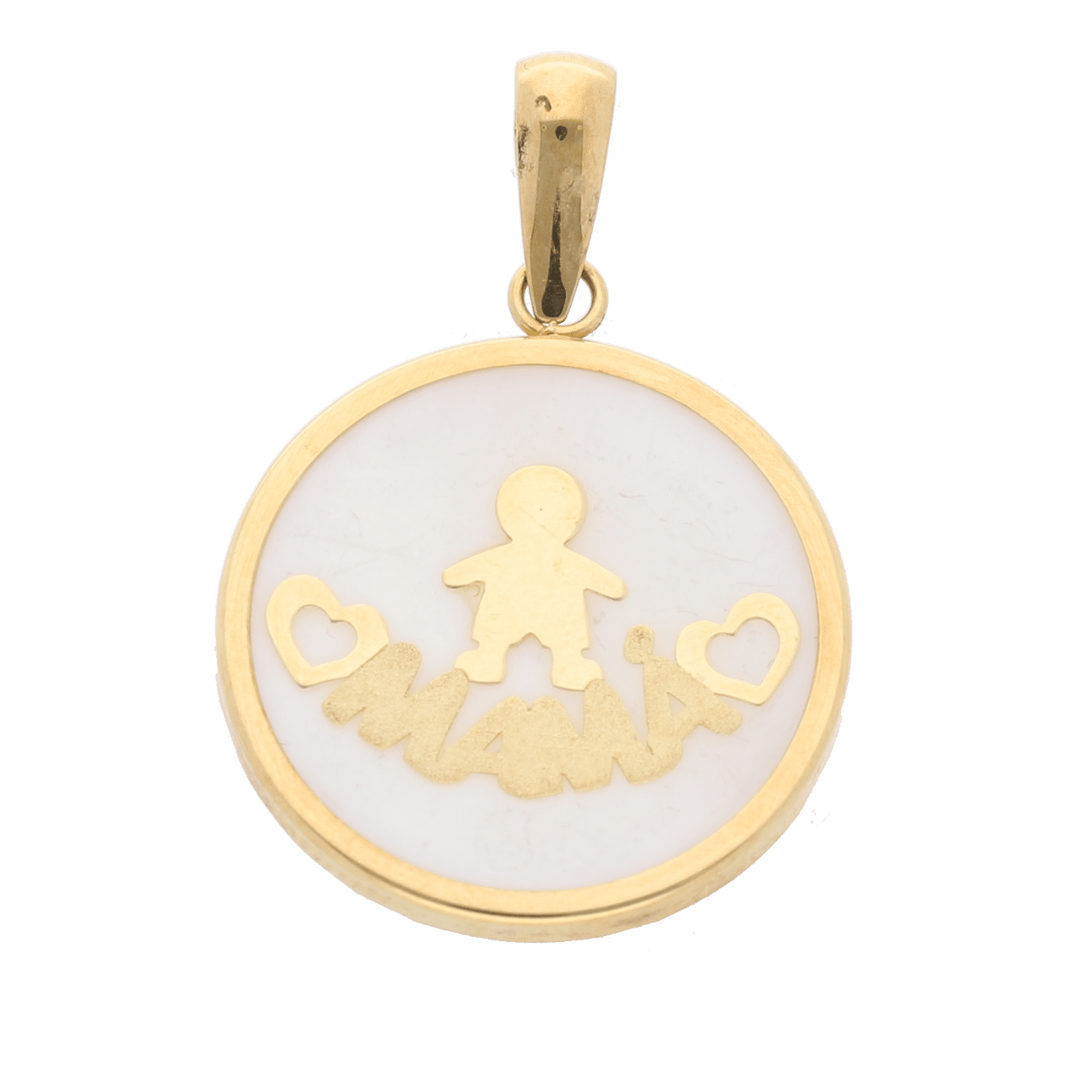 Colgante Niño "Mamá" de oro y madreperla