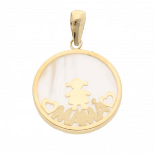 Colgante Niña "Mamá" de oro y madreperla